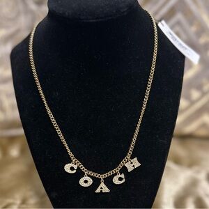 NWT! COACH Gold Logo Chain Necklace with Pearl Accents